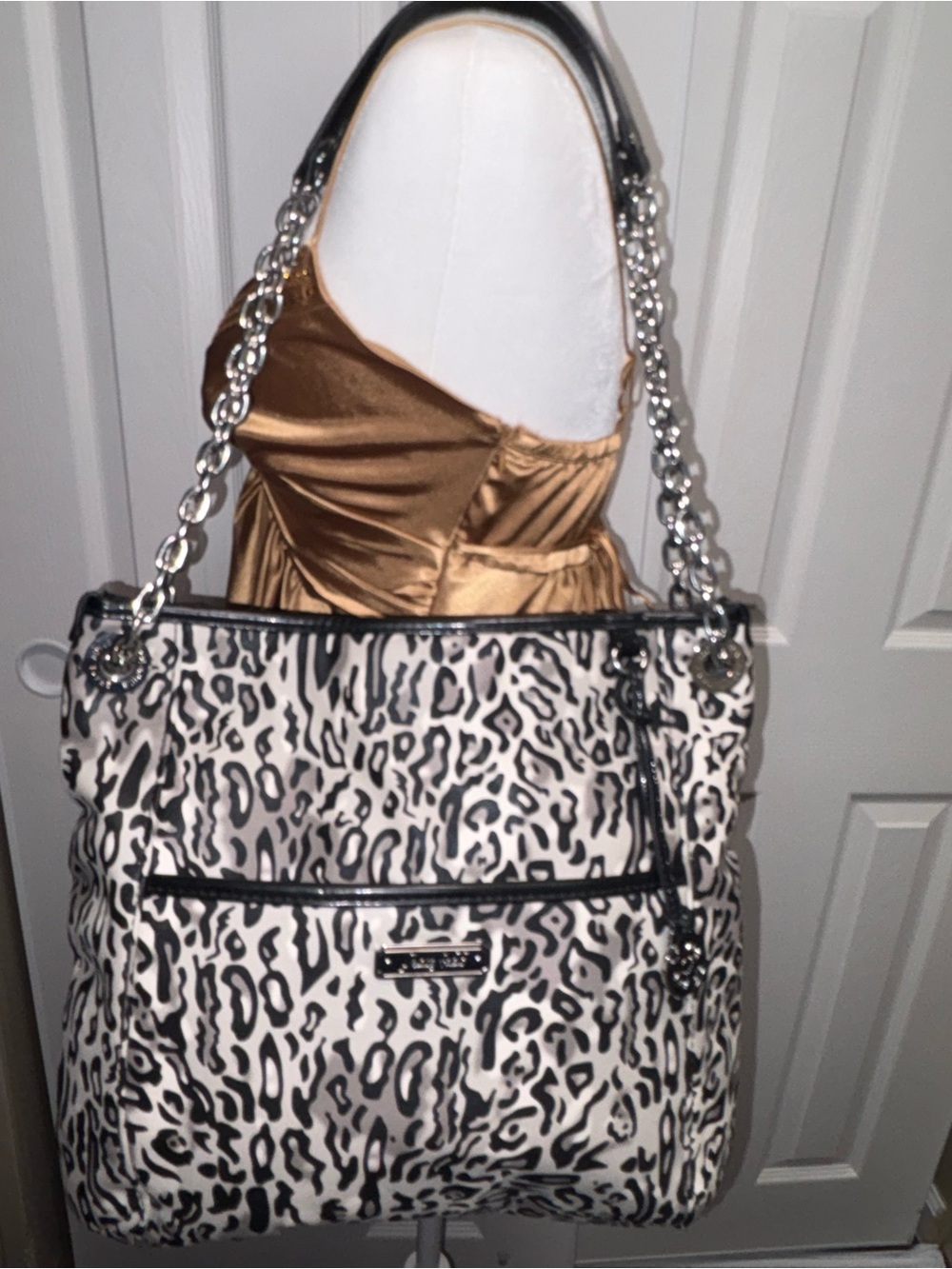 Grace Adele Black and White Leopard Print Shoulder Bag